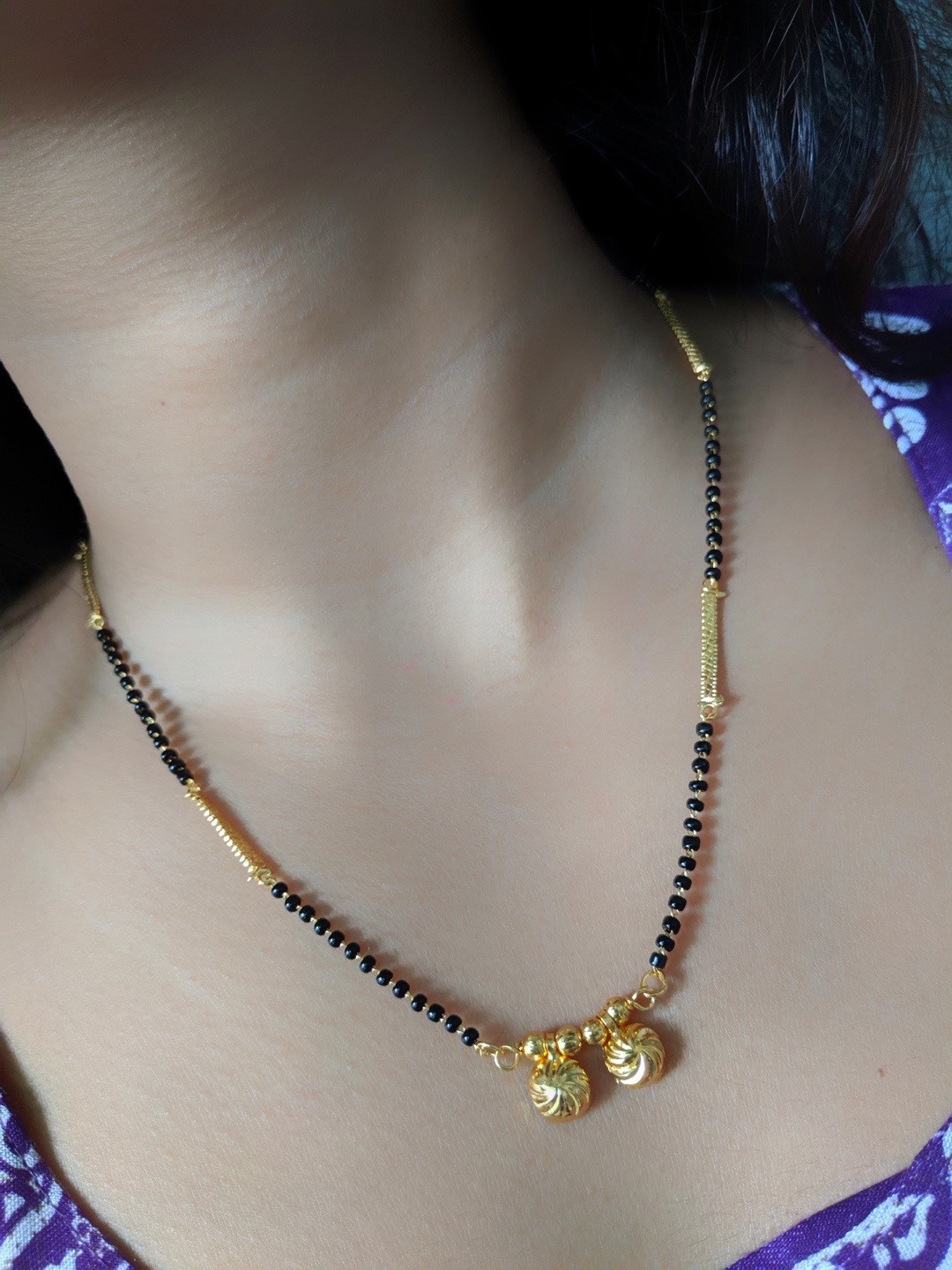 Digital Dress Room Gold-Plated Black Beaded Vati Mangalsutra