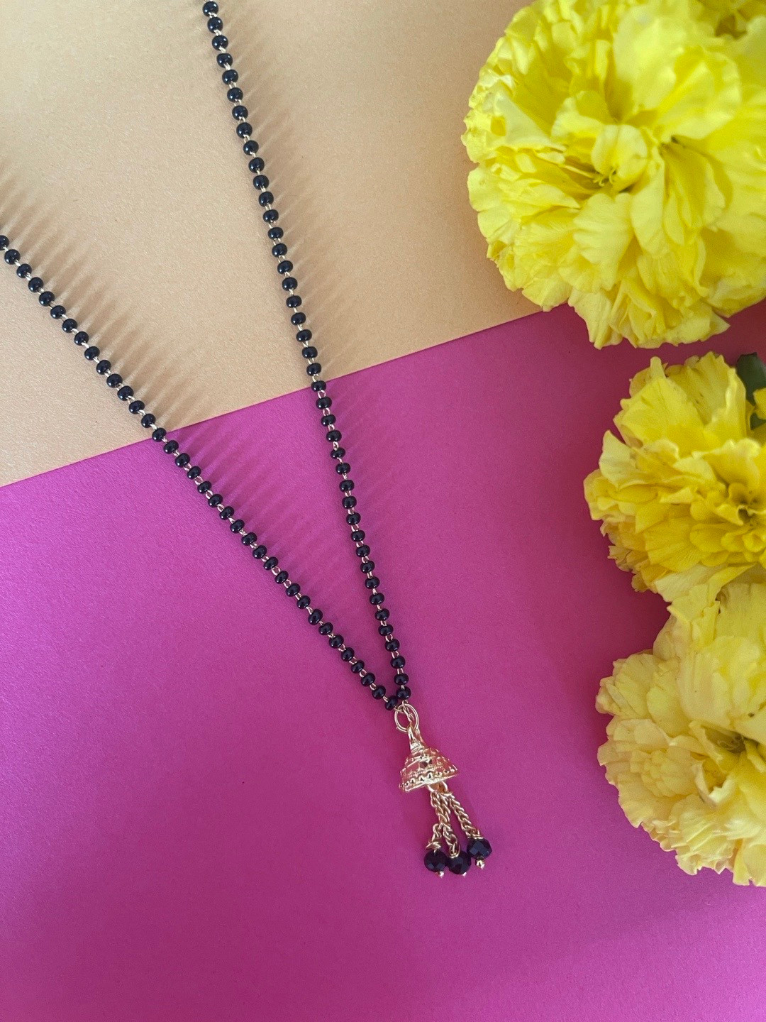 Digital Dress Room Gold-Plated Black Beaded with Latkan Pendant Mangalsutra