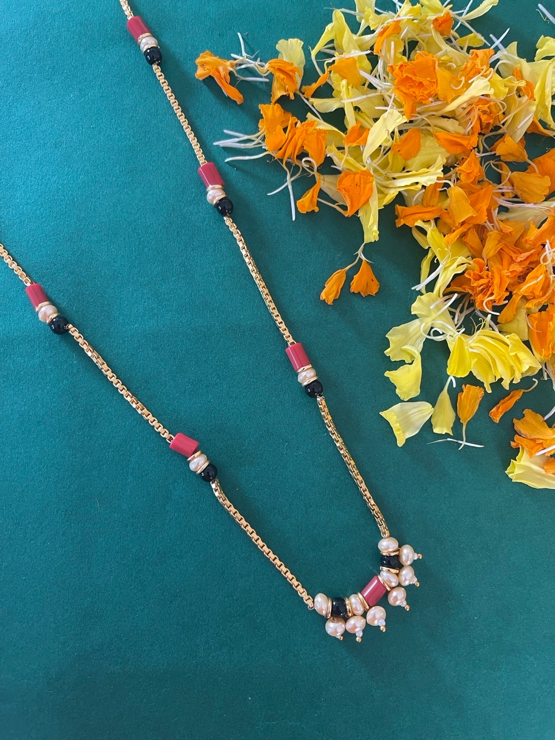 Digital Dress Room Gold-Plated & Black Pearl Beaded Mangalsutra