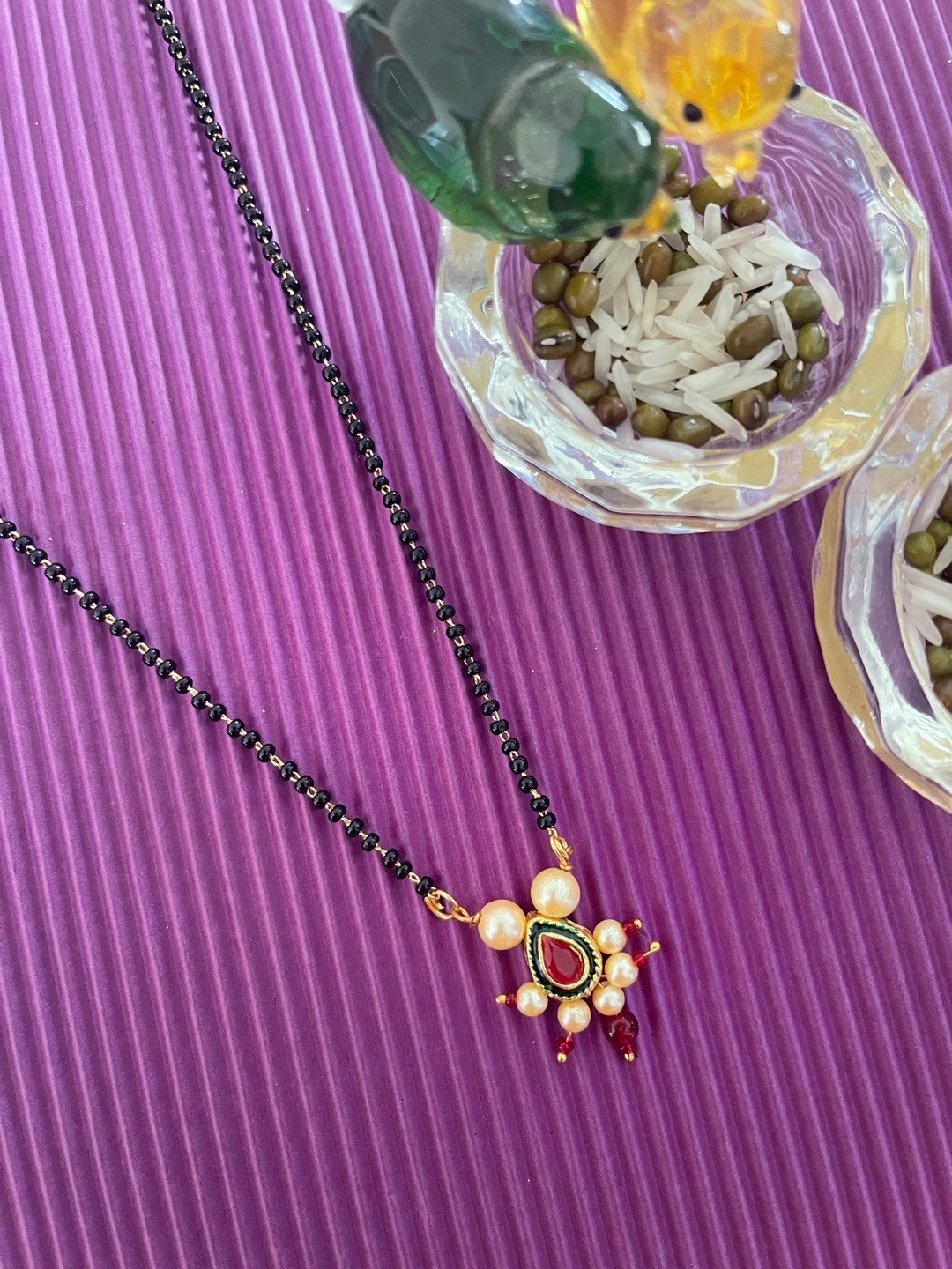 Digital Dress Room Multicolored Gold-Plated Short Beaded Mangalsutra