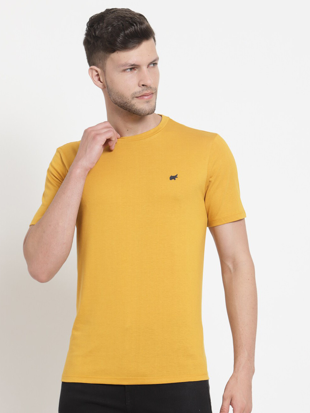 BRACLO Men Mustard Yellow Bio Finish Cotton T-shirt