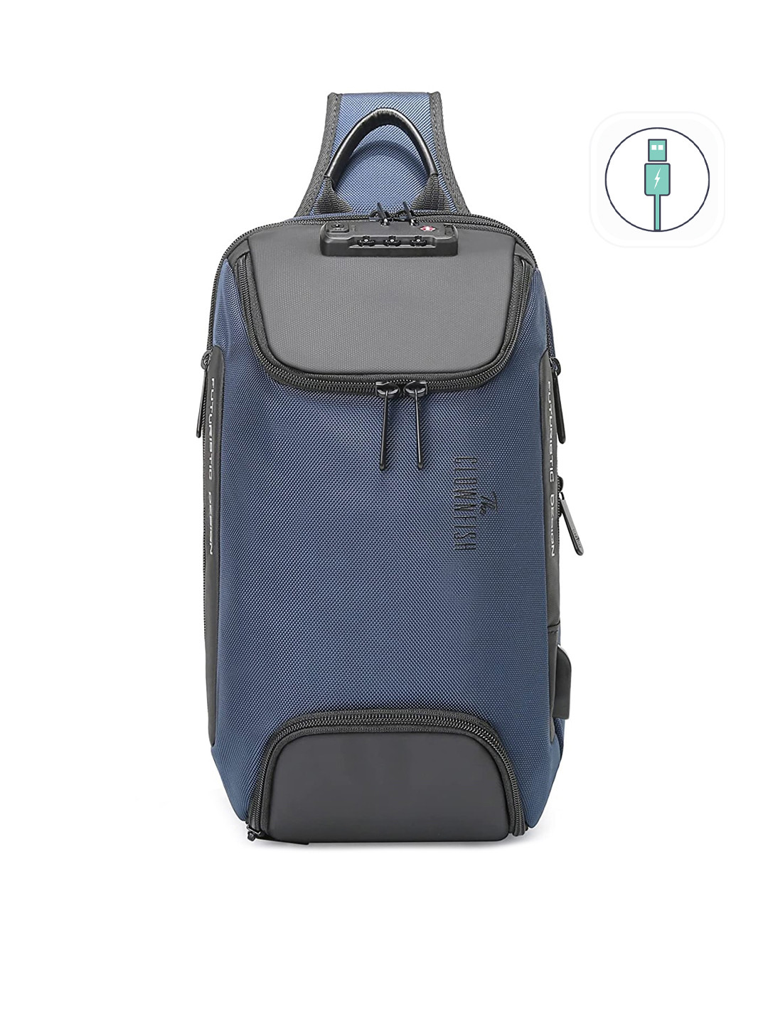 THE CLOWNFISH Unisex Blue Colourblocked Crossbody Backpack with USB Charging Port