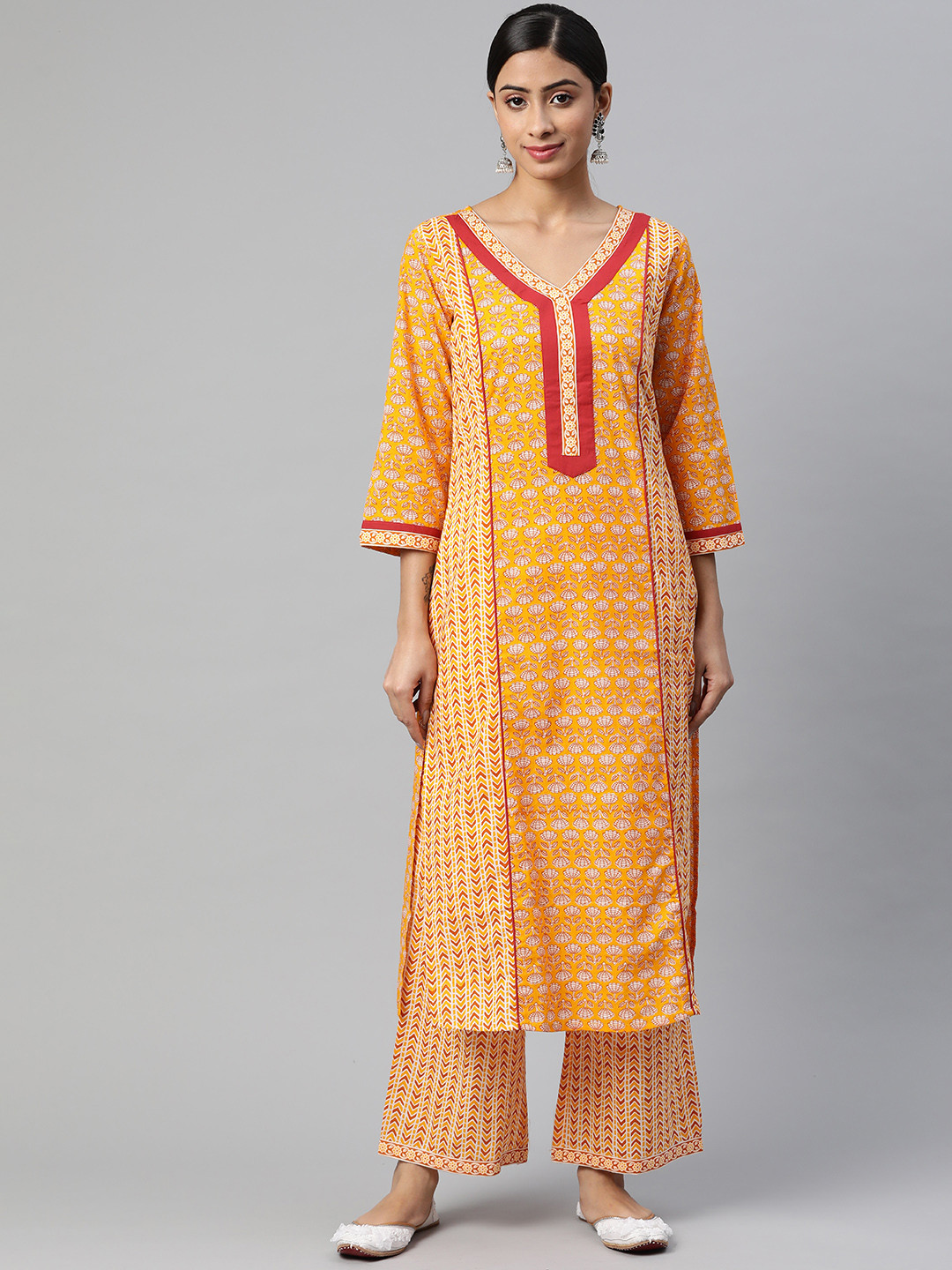 SVARCHI Women Yellow Ethnic Motifs Printed Kurta with Palazzos