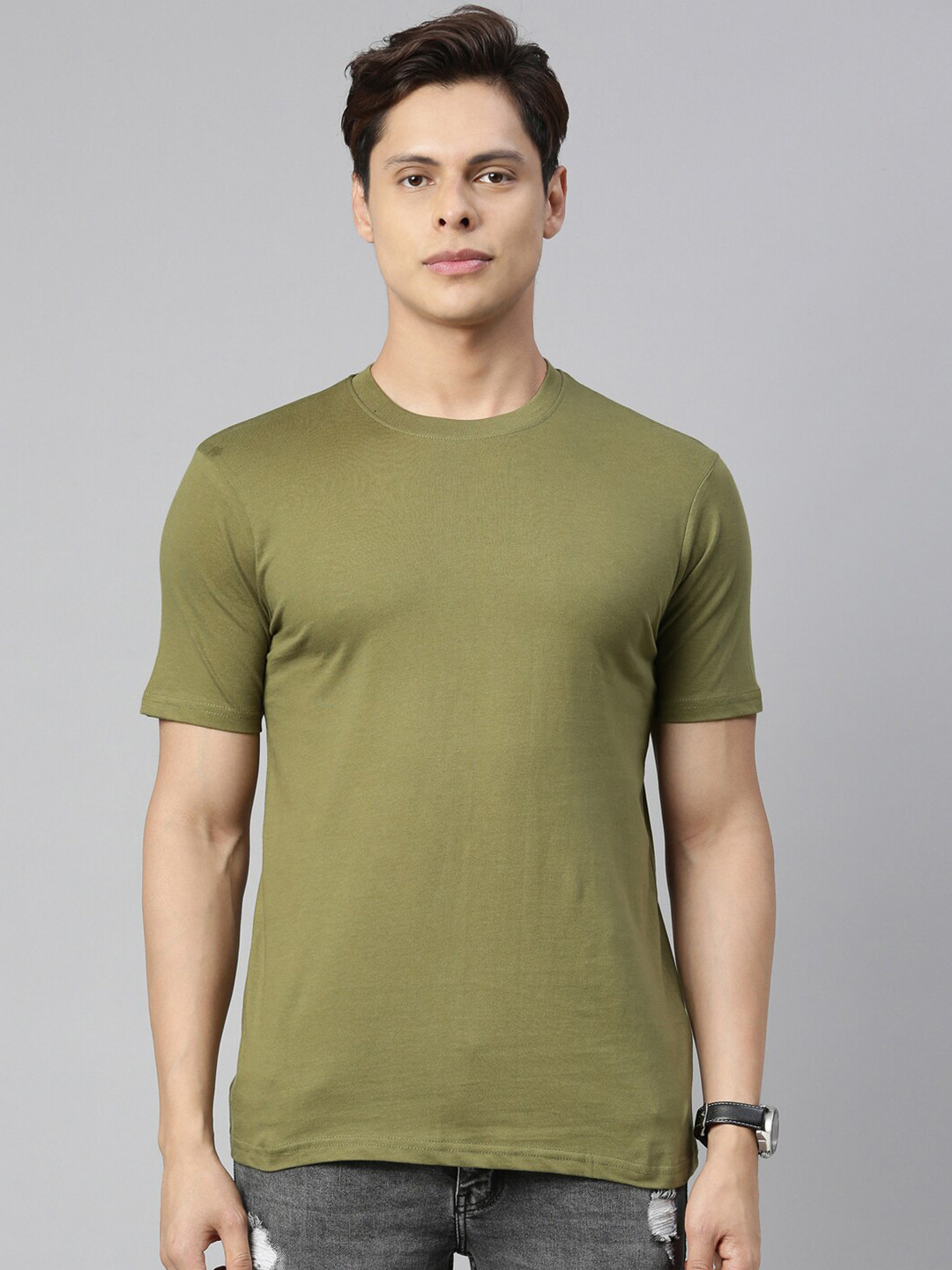 recast Men Olive Green Pure Cotton T-shirt