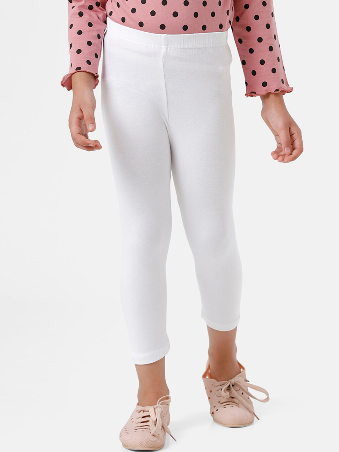 De Moza Girls White Solid Three-Fourth-Length Leggings