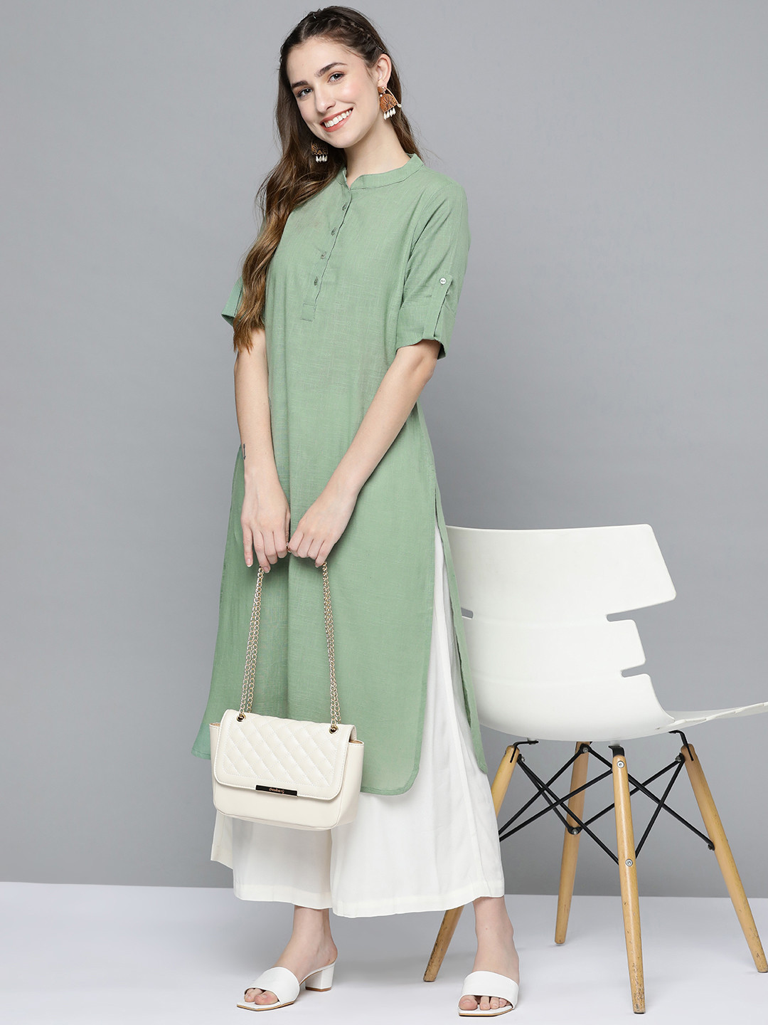 HERE&NOW Women Mint Green Straight Style Kurta