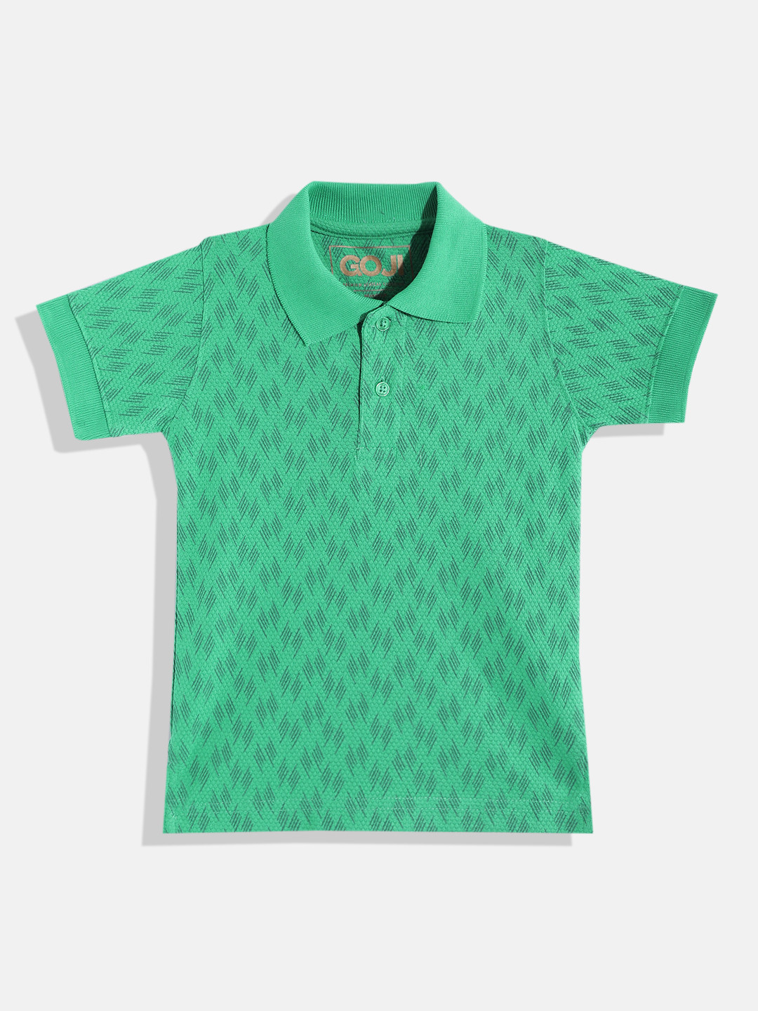 GOJI Boys Sea Green Printed Polo Collar T-shirt