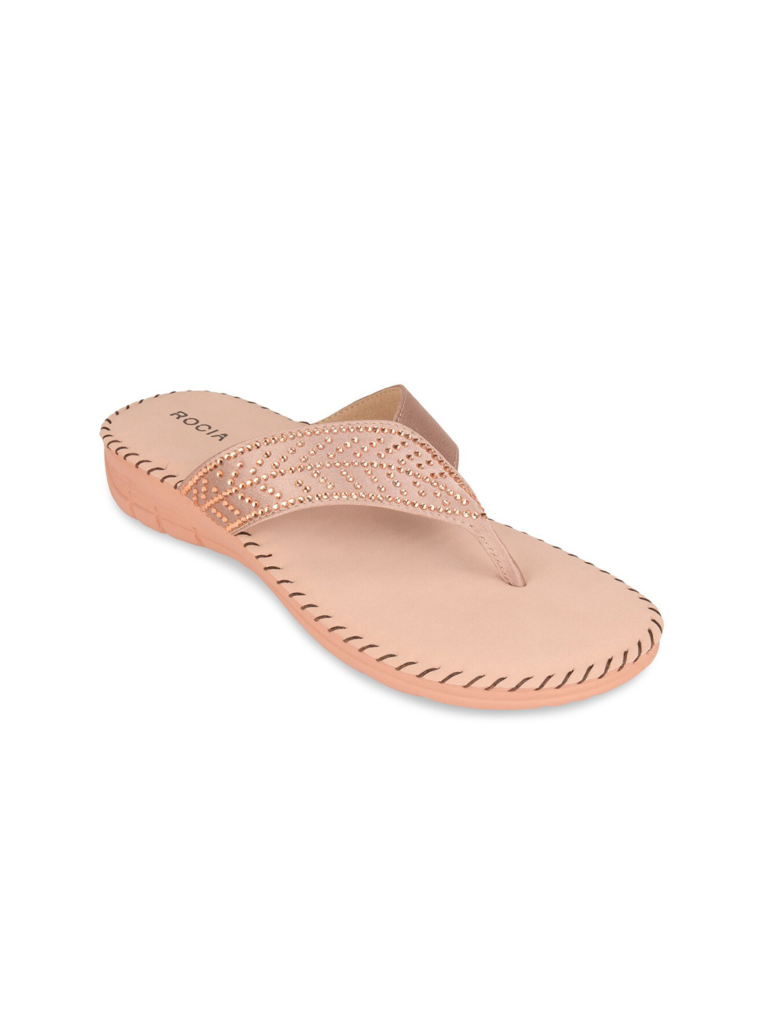 Rocia Women Champagne Embellished Open Toe Flats