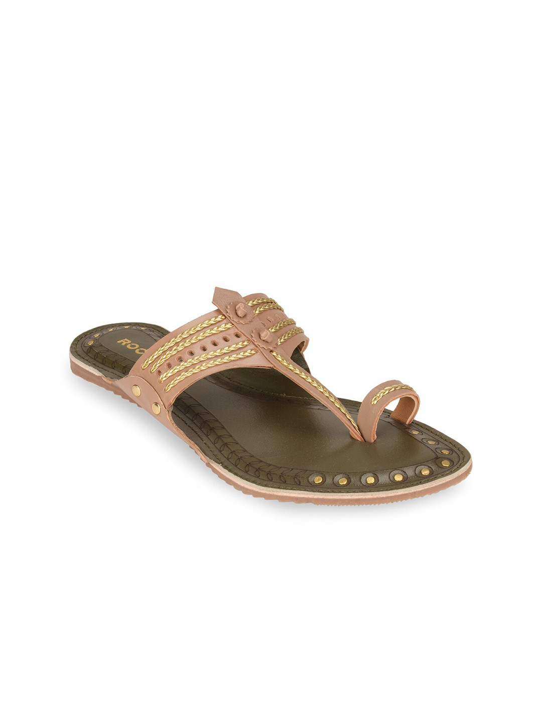 Rocia Women Taupe Textured Kolhapuri Flats