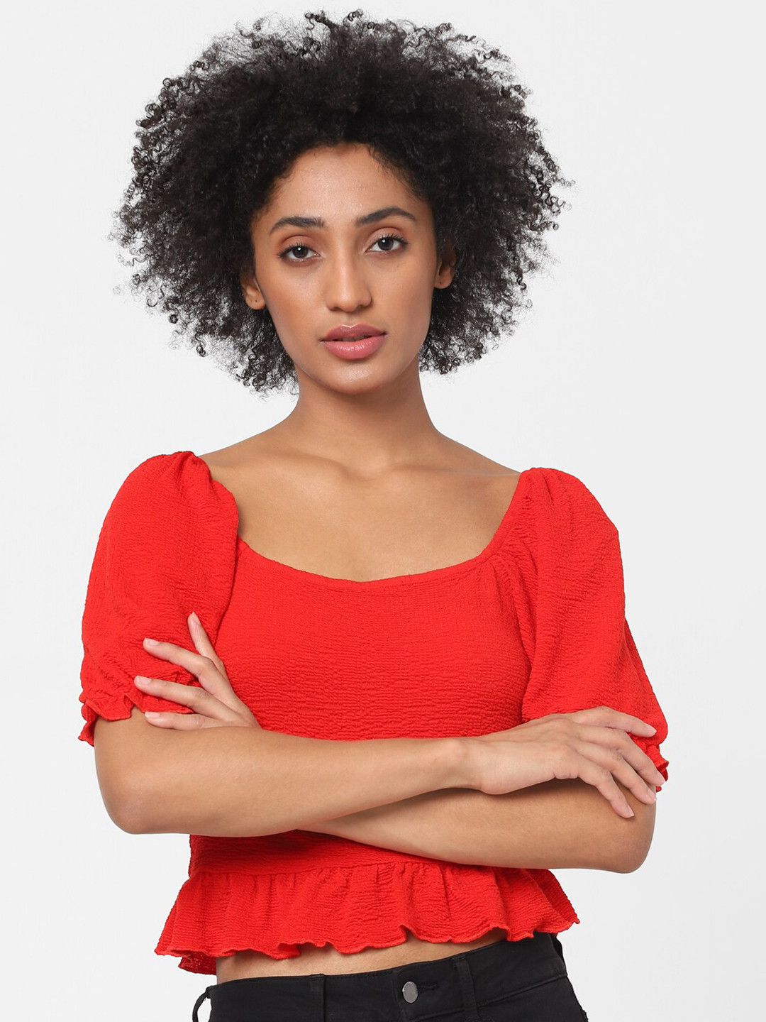 ONLY Red Puff Sleeves Crop Top