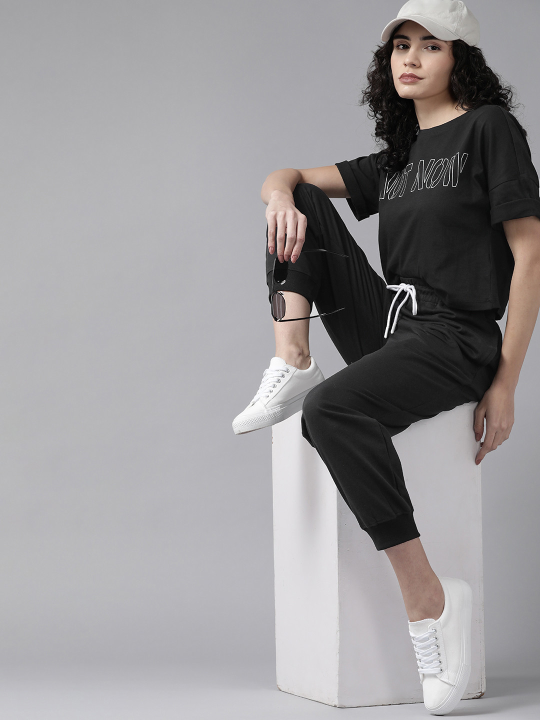 Roadster Women Black Typography Print Co-ord Set