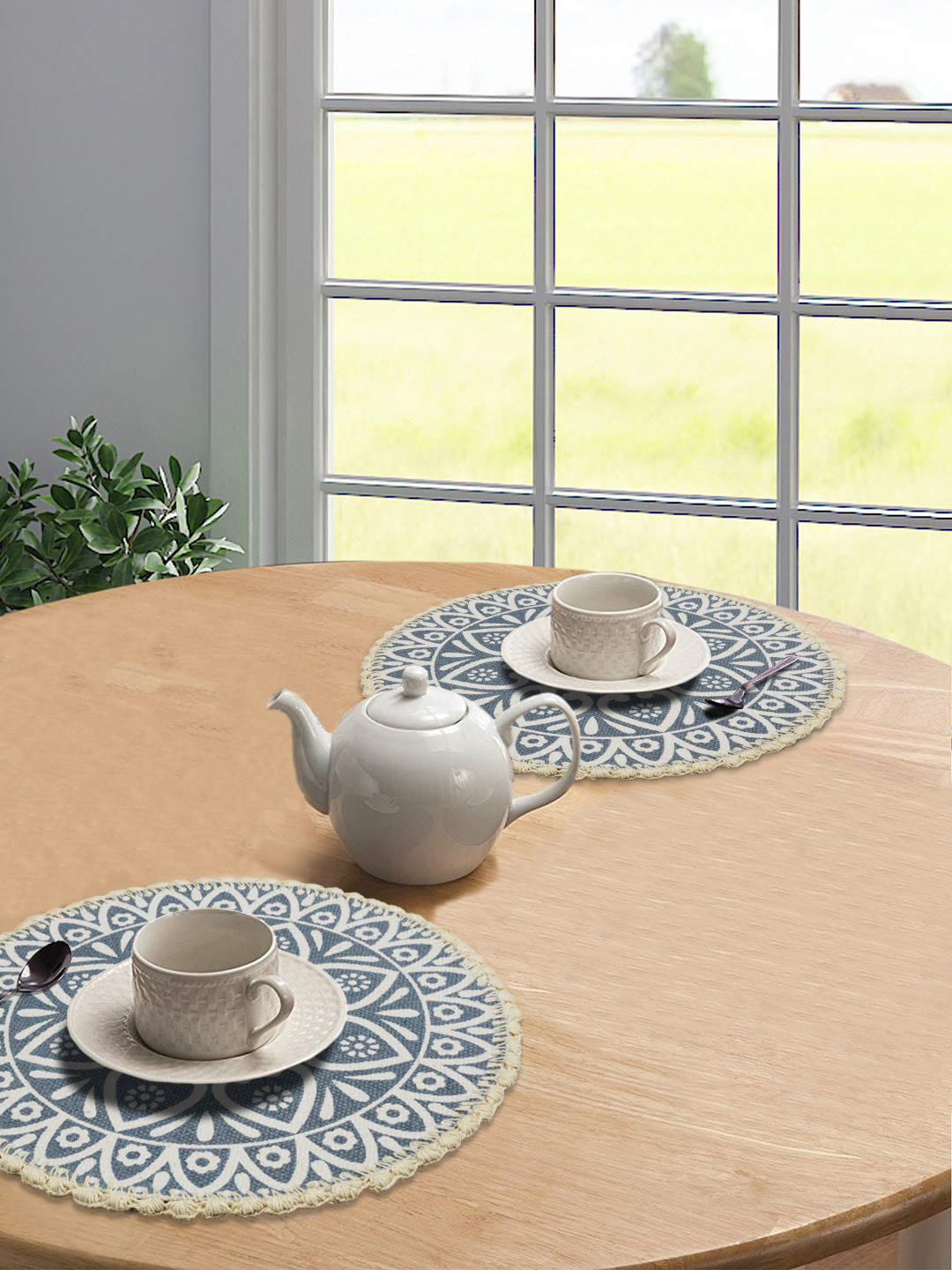 Saral Home Set Of 2 Grey & White Printed Cotton Antiskid Table placemats