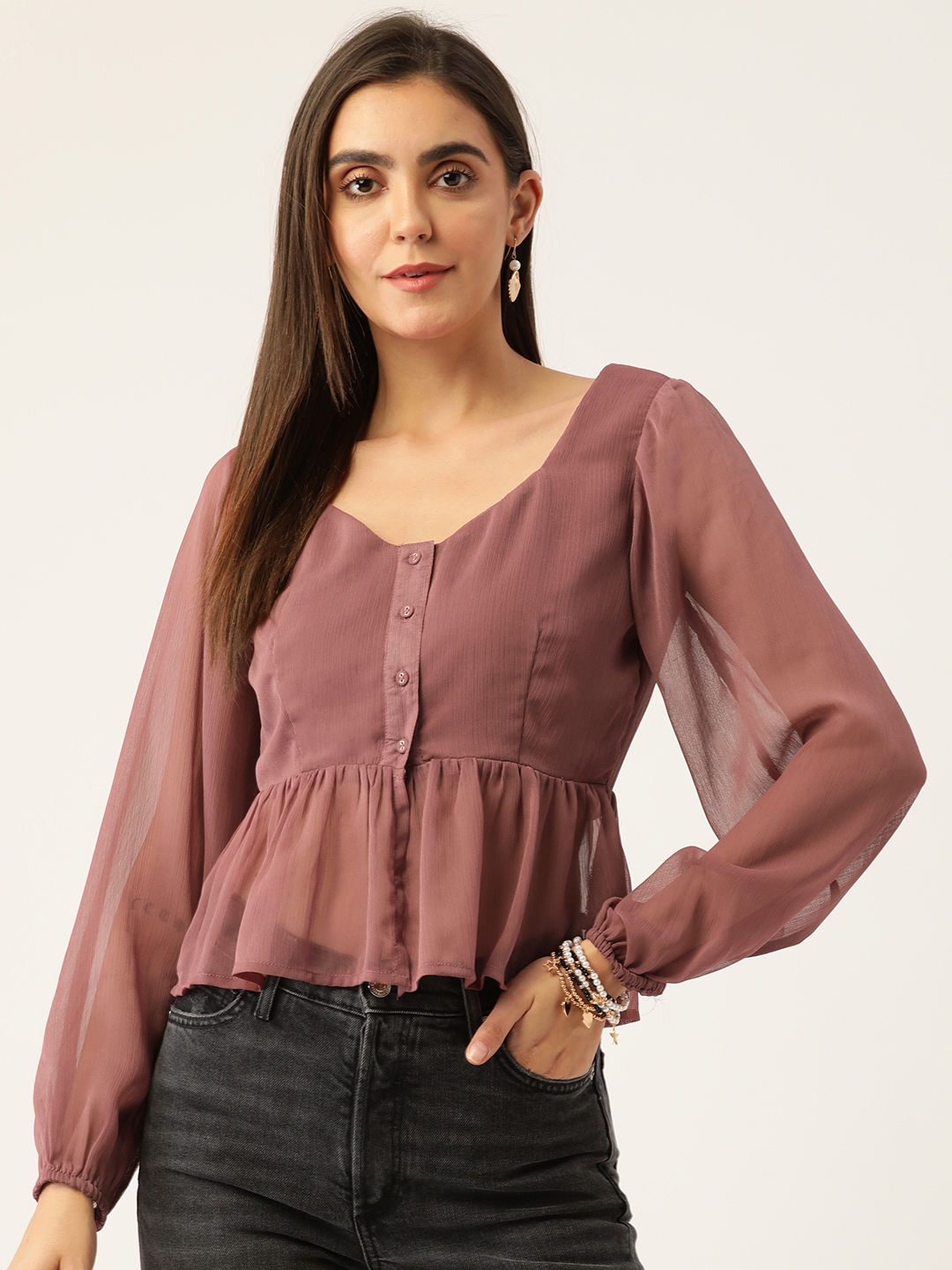 Sheer hot sale peplum top