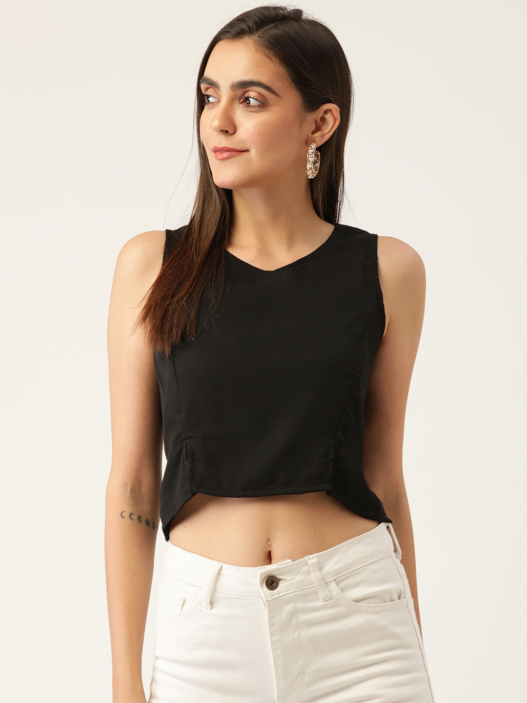Rue Collection Black Solid Crop Top