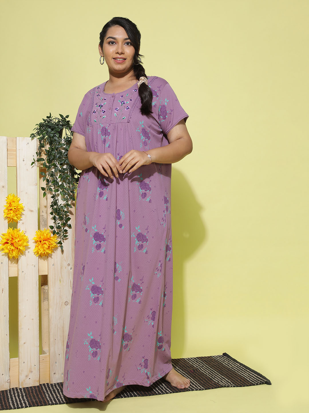 9shines Label Floral Printed Pure Cotton Maxi Nightdress