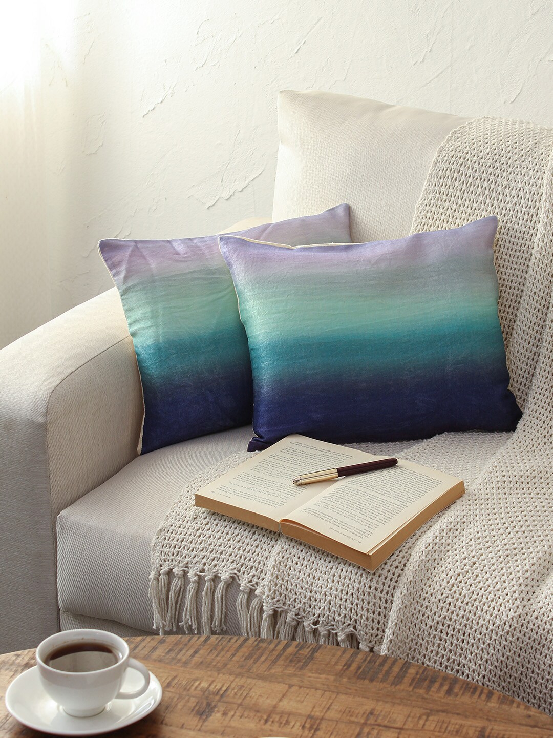House This Set Of 2 Blue Rectangle Cushion Covers
