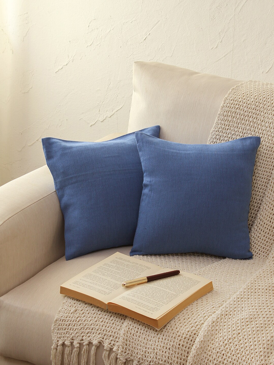 House This Blue Set of 2 Square Cushion Covers