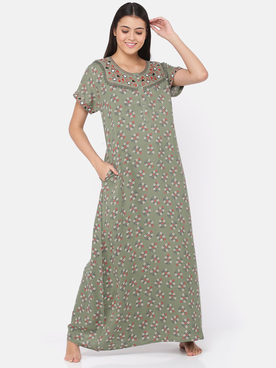9shines Label Green Printed Maxi Nightdress