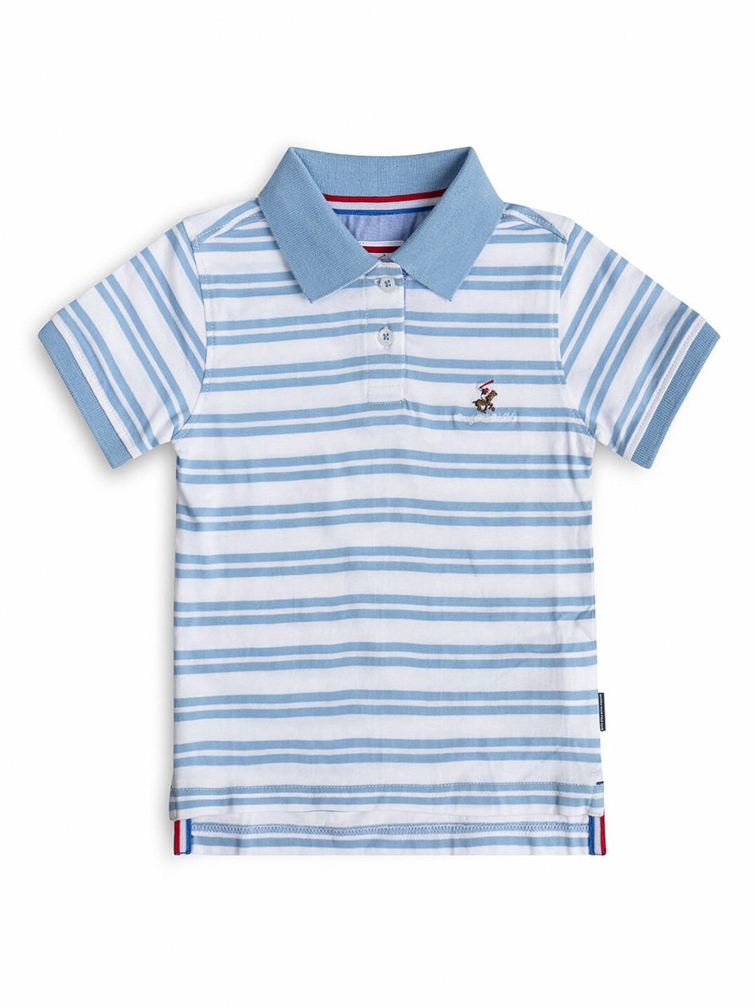 Beverly Hills Polo Club Boys Blue Striped Polo Collar T-shirt