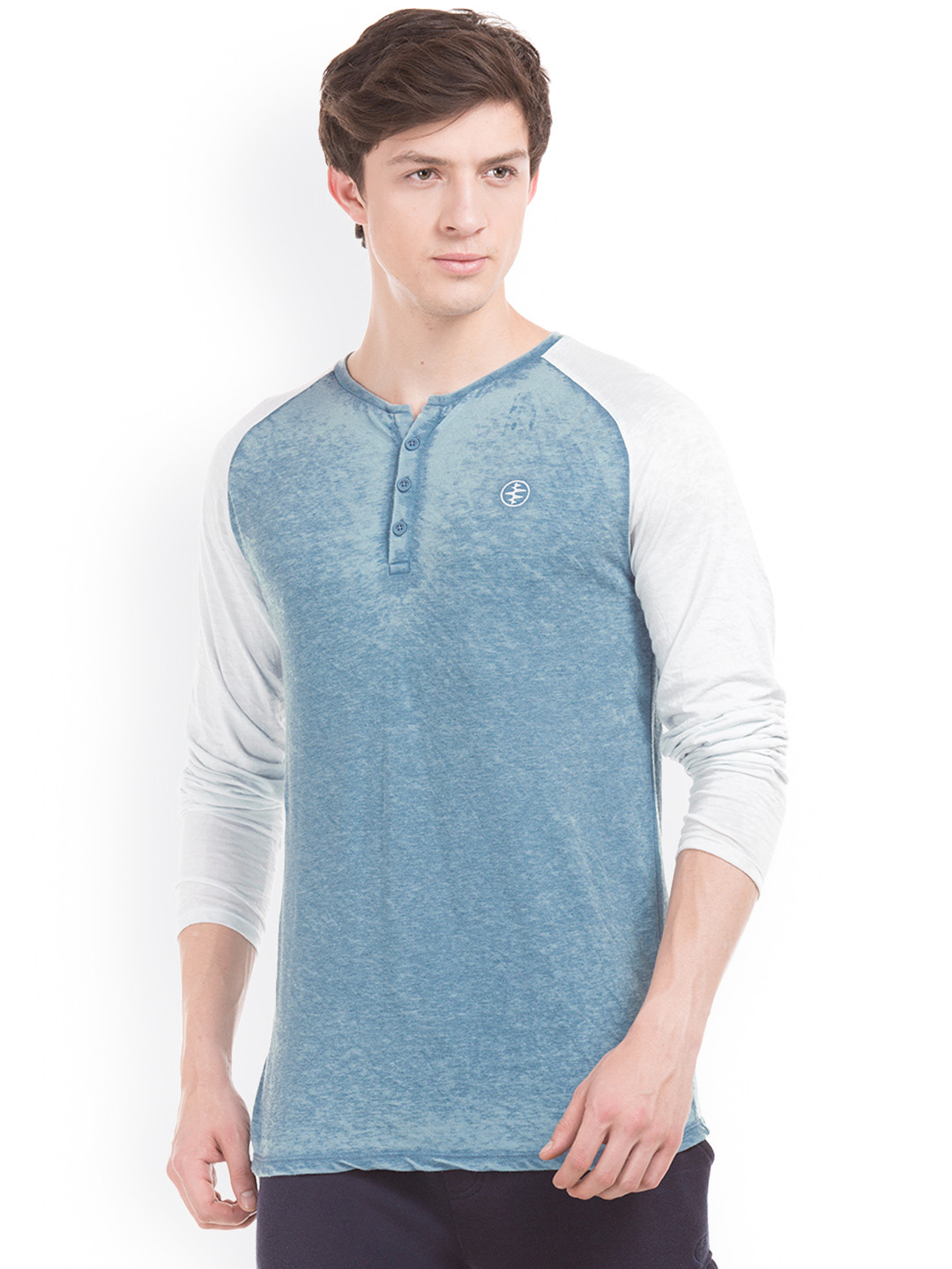 Buy Breakbounce Men Blue Solid Henley 