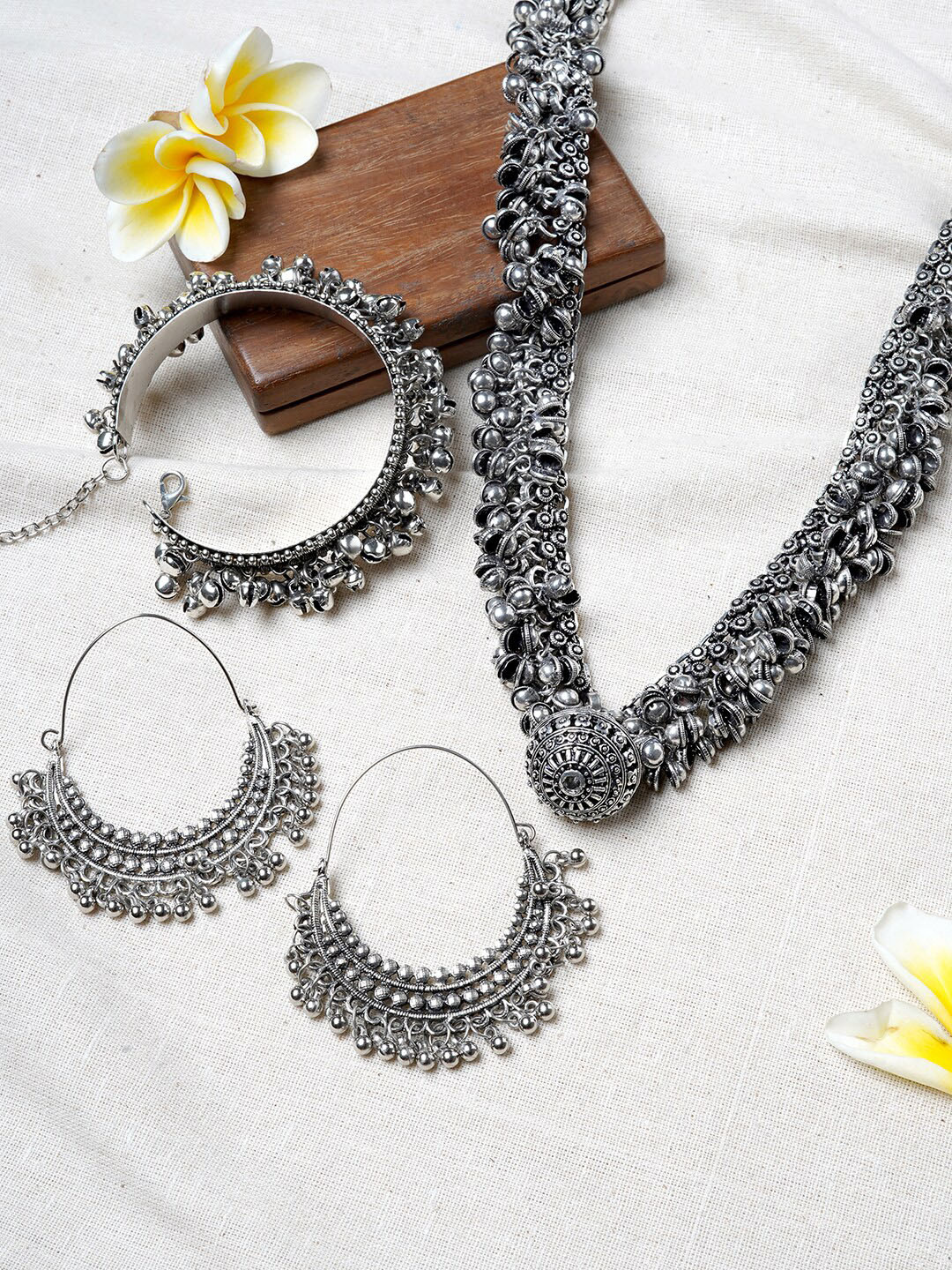 TEEJH Oxidised Silver-Plated Gunghroo Jewellery Gift Set
