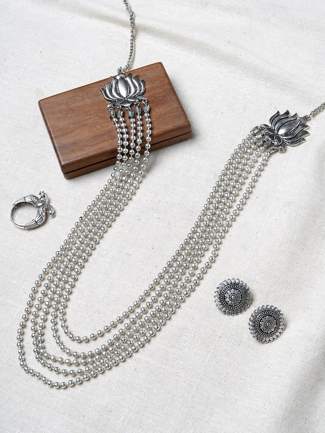 TEEJH Oxidised Silver-Plated Kamali Jewellery Set