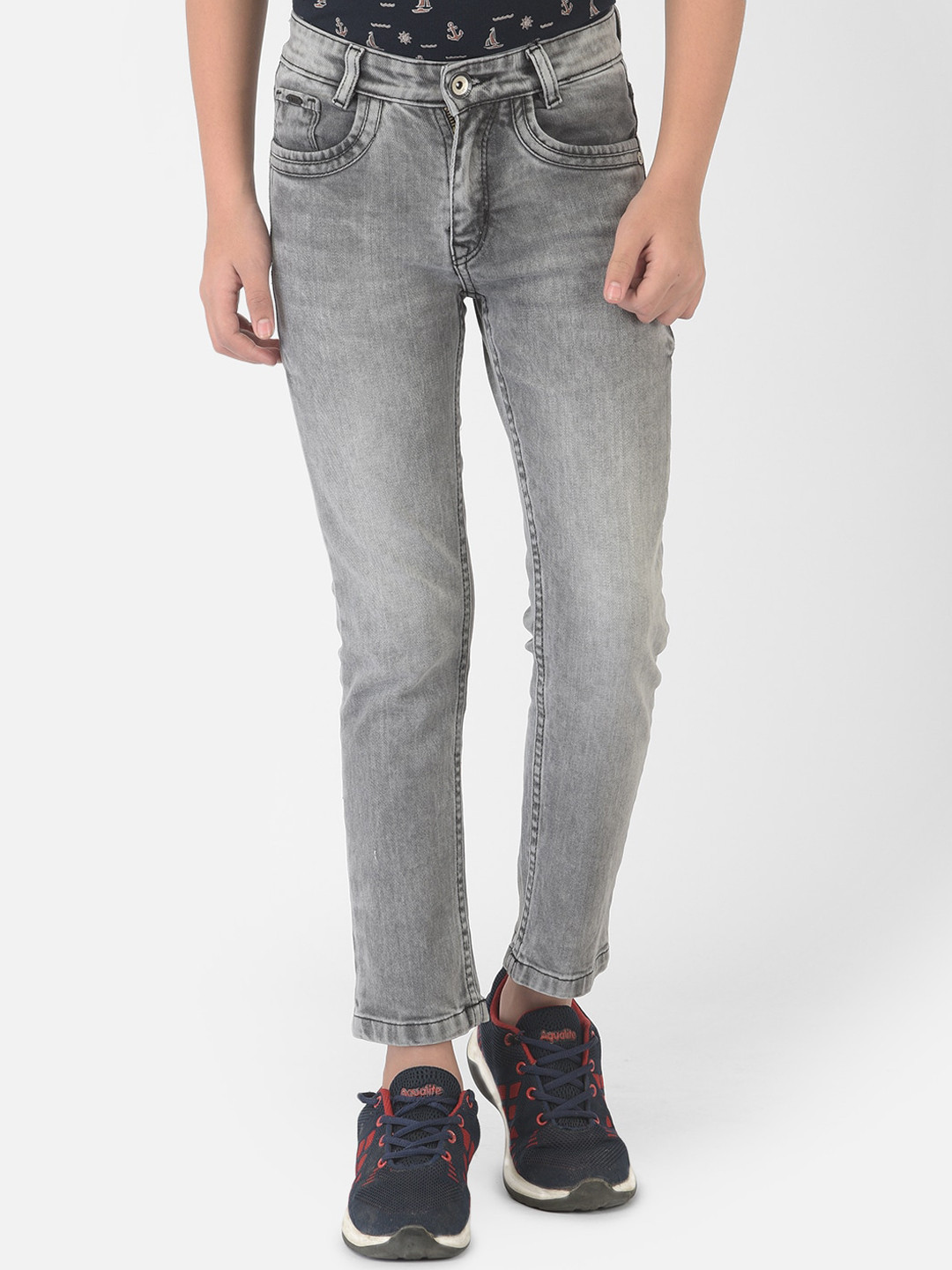 Crimsoune Club Boys Grey Urban Slim Fit Light Fade Stretchable Jeans