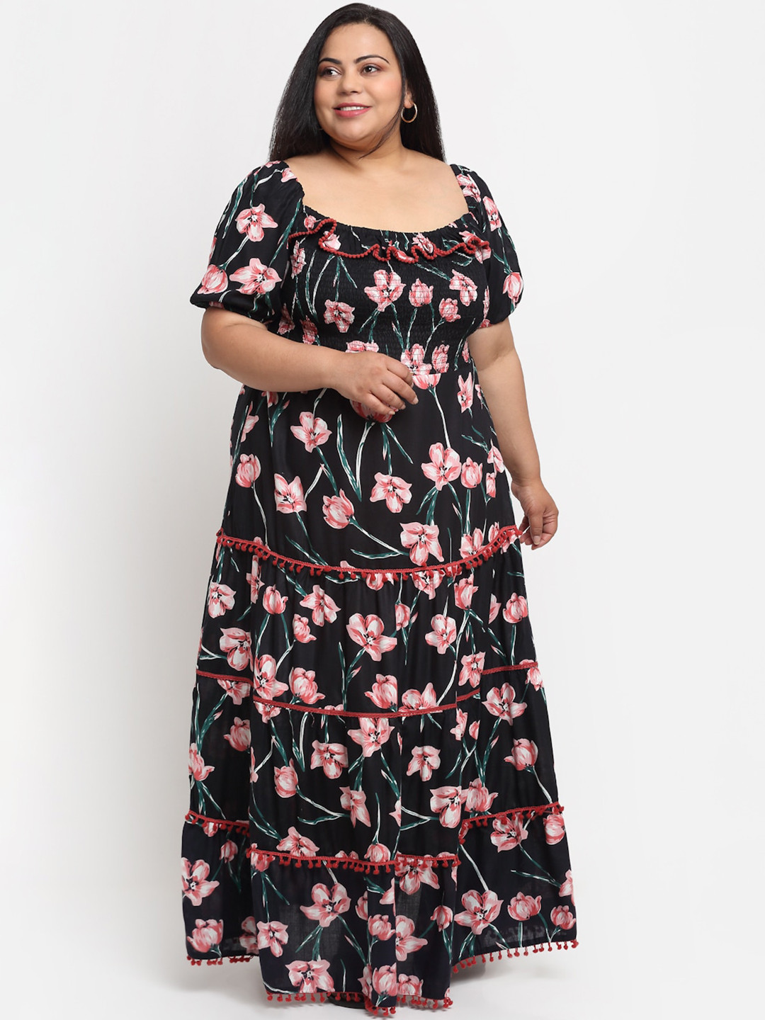 sindrellastorie Black Floral Printed Maxi Dress