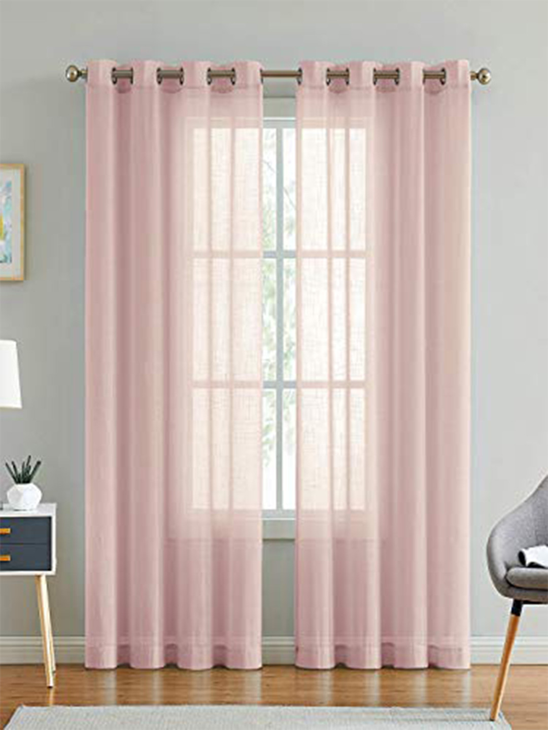 LINENWALAS Happy Sleeping Set Of 2 Pink Window Sheer Curtains