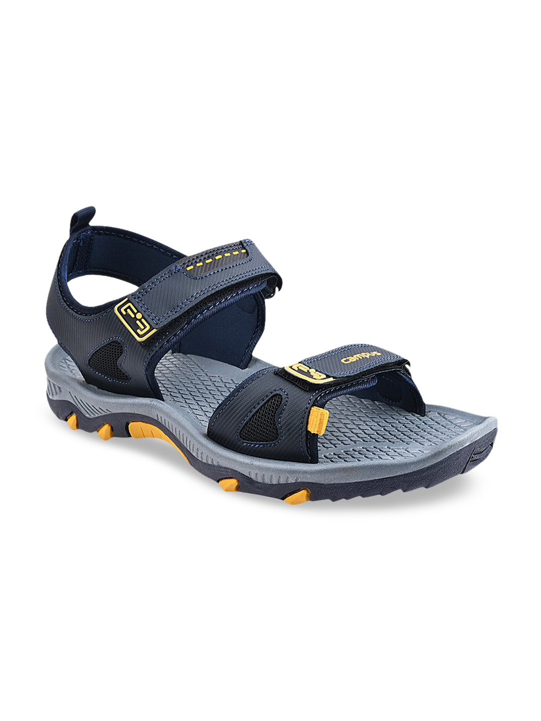 Campus Men Navy-Blue & Mustard-Yellow Sports Sandals