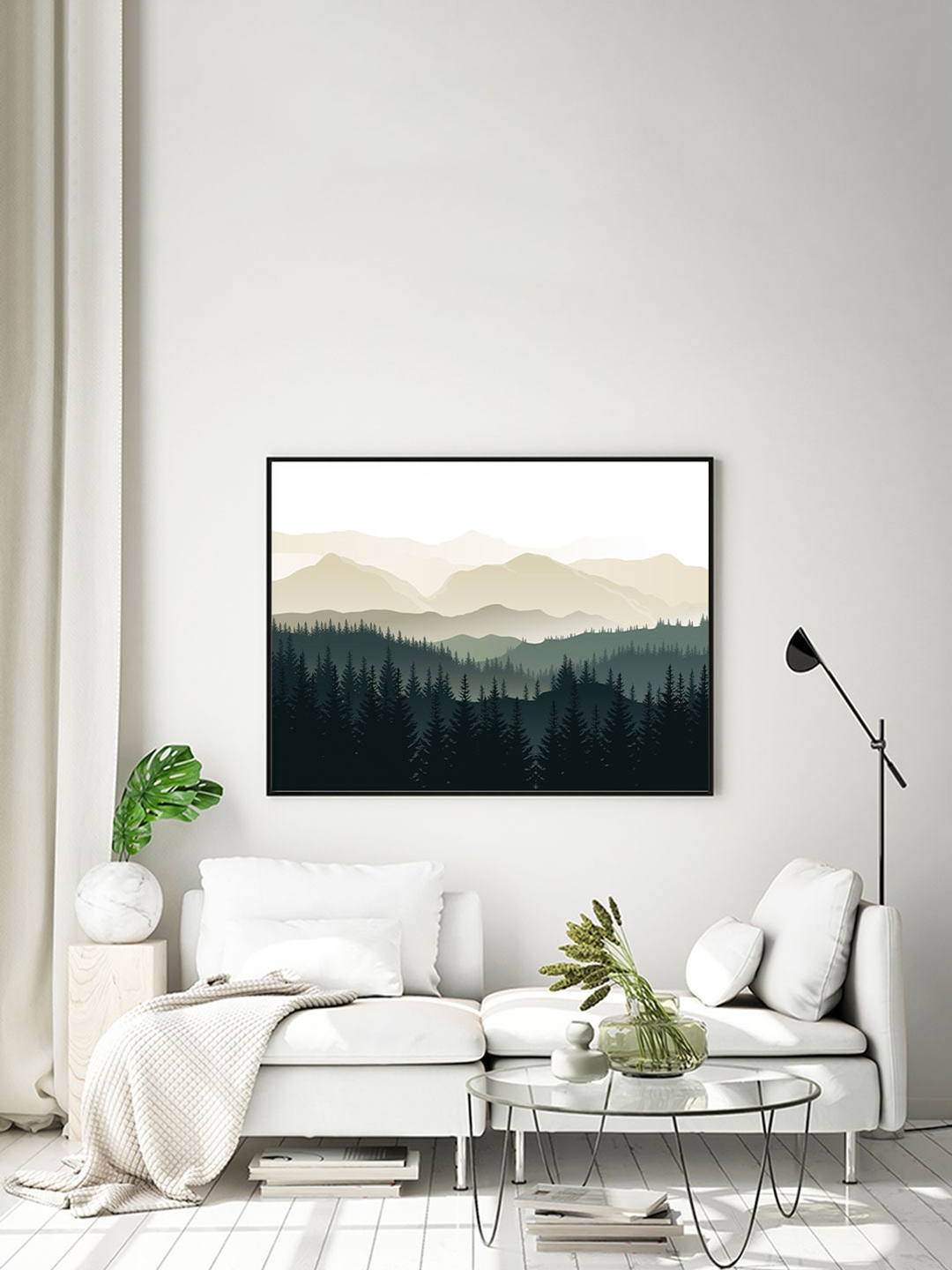 ARTSPACE White & Green Landscape Nature Canvas Wall Painting