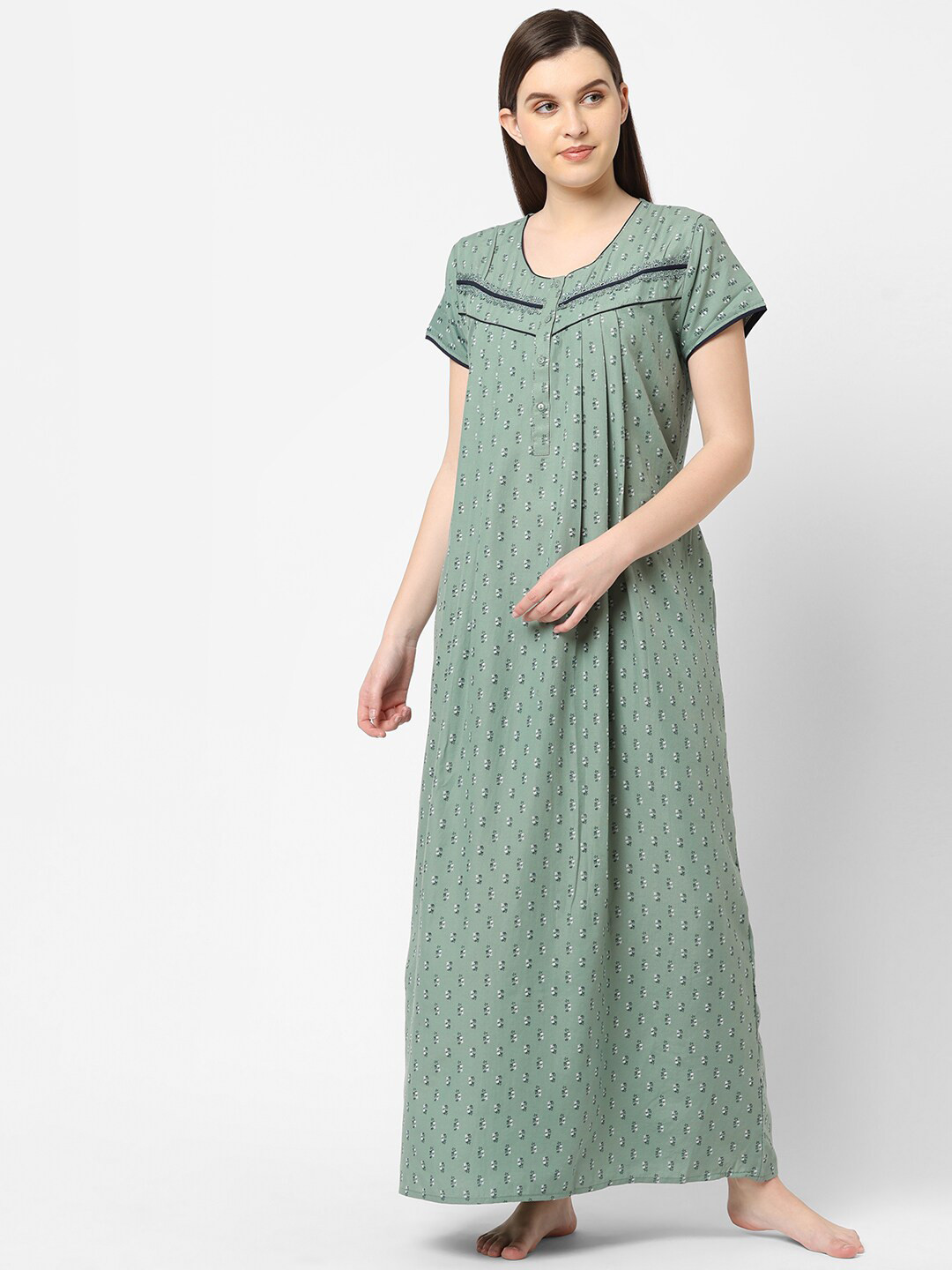 Sweet Dreams Green Printed Maxi Nightdress FF-310917 GREEN