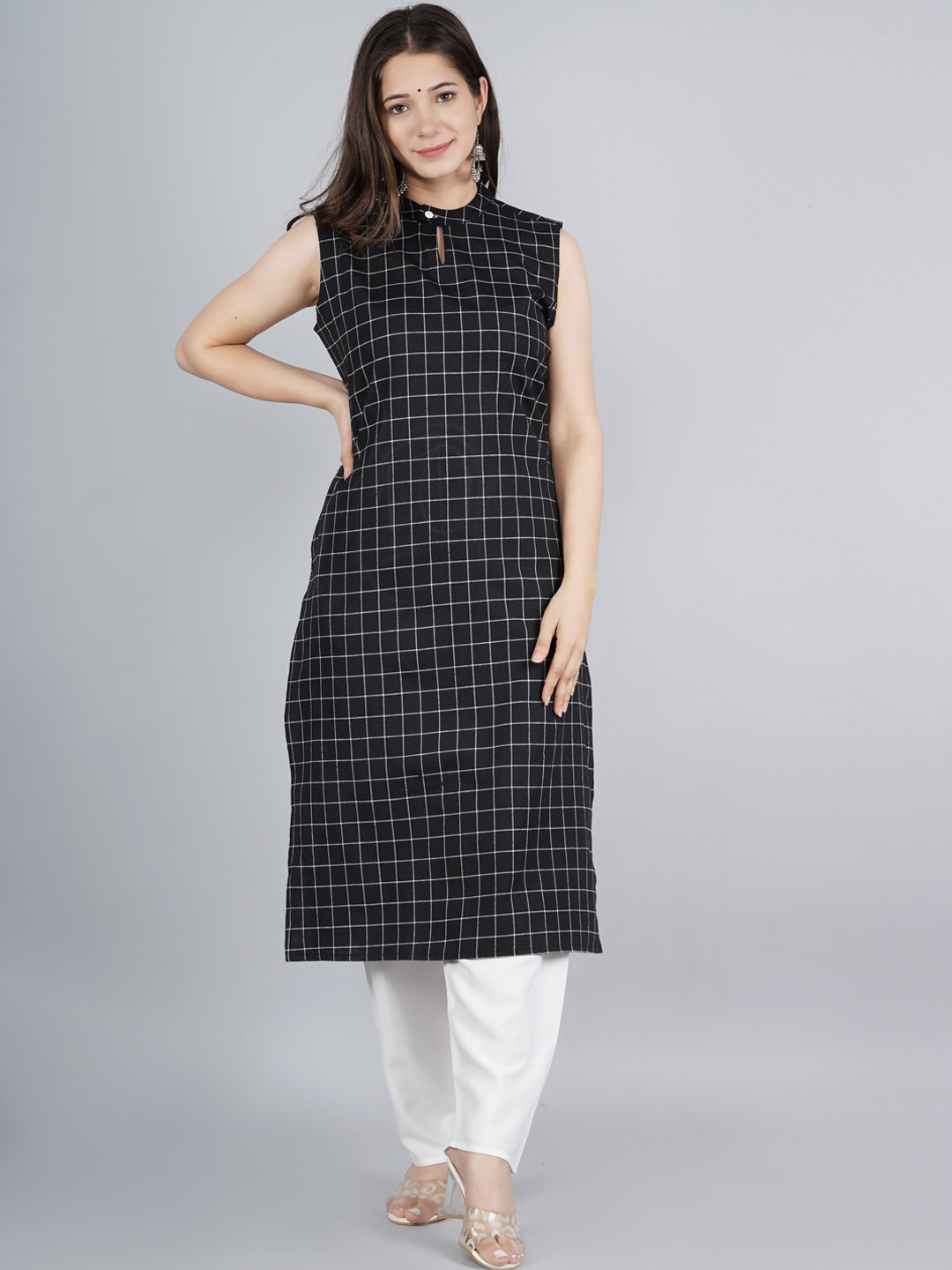 KALINI Women Black & White Checked Printed Kurta Set