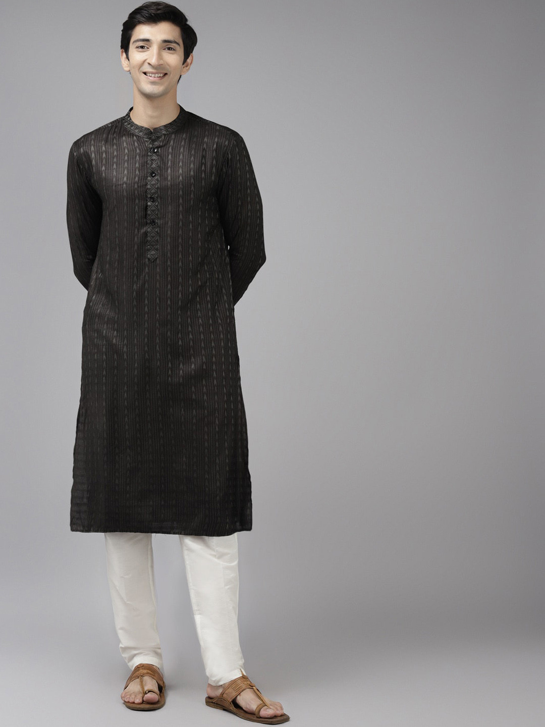 See Designs Men Olive Green Thread Work Summer Sheers Handloom Kurta