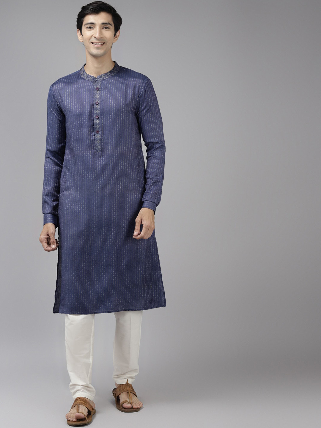 See Designs Men Purple & Gold Woven Design Kurta