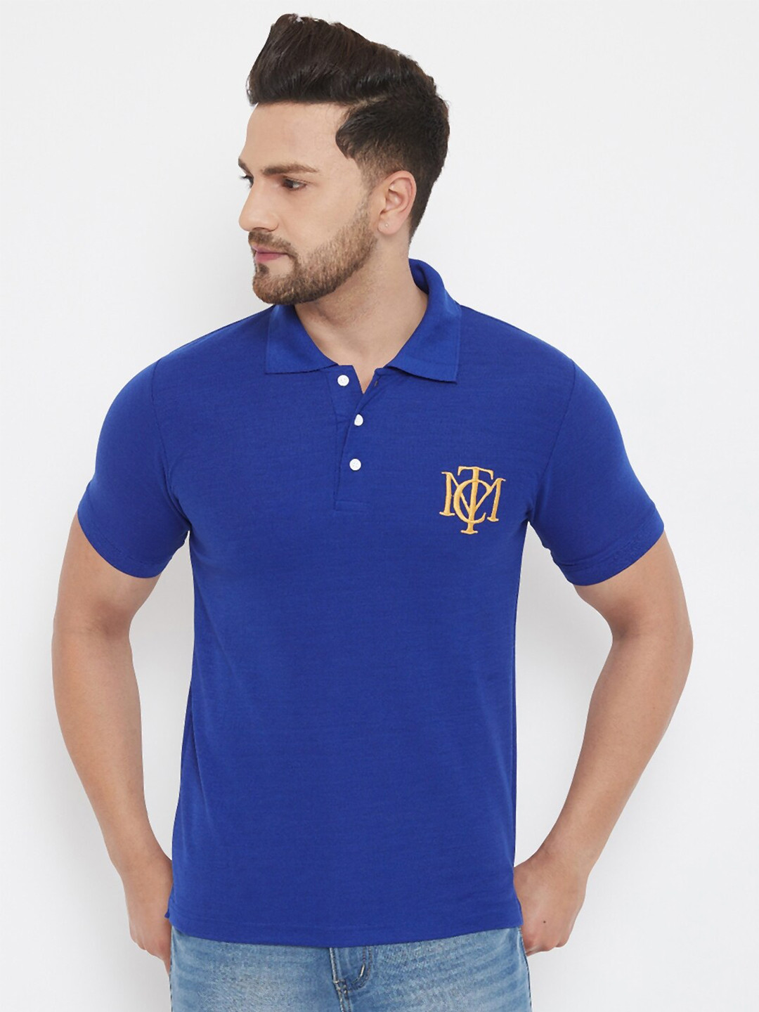 THE MILLION CLUB Men Blue Polo Collar T-shirt