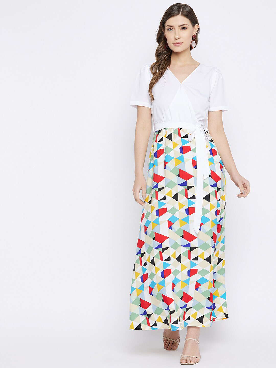 HELLO DESIGN White & Red Crepe Maxi Dress
