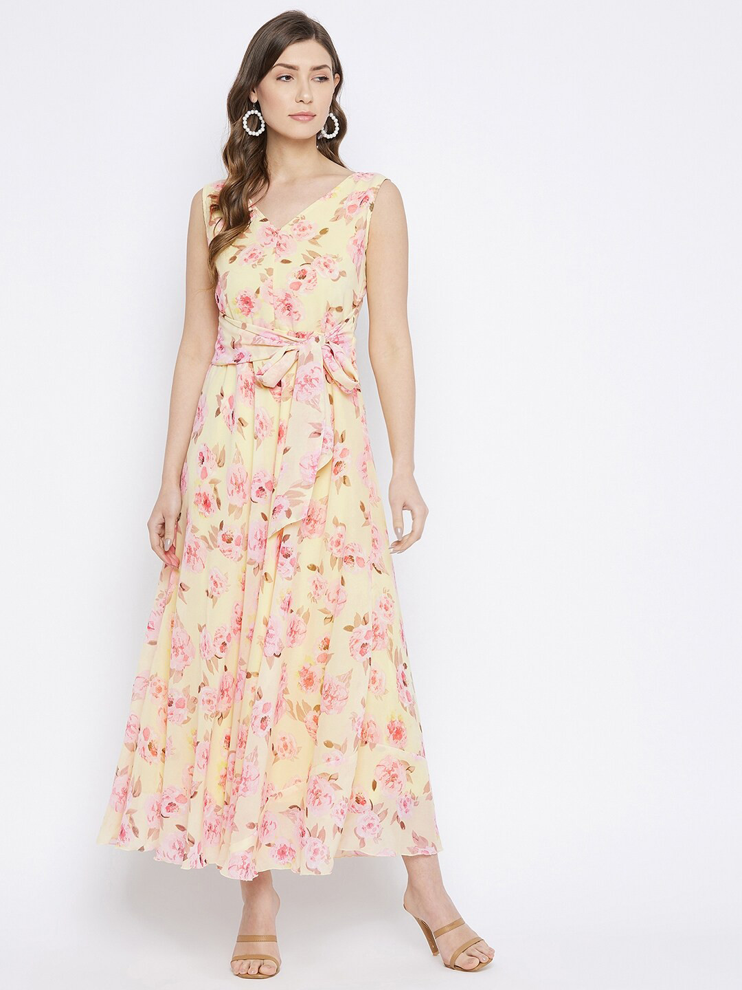 HELLO DESIGN Yellow Floral Georgette Maxi Dress
