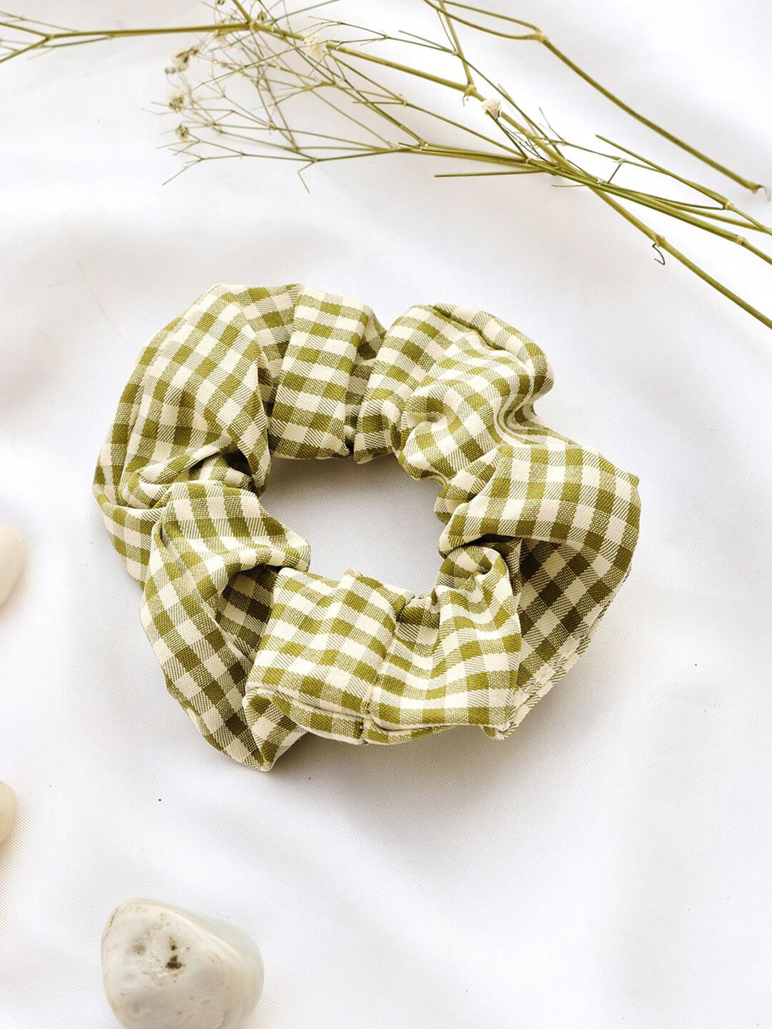 BEWITCHED Women Green & White Plaid Scrunchie