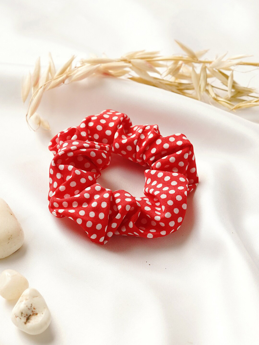 BEWITCHED Women Red & White Polka Scrunchie
