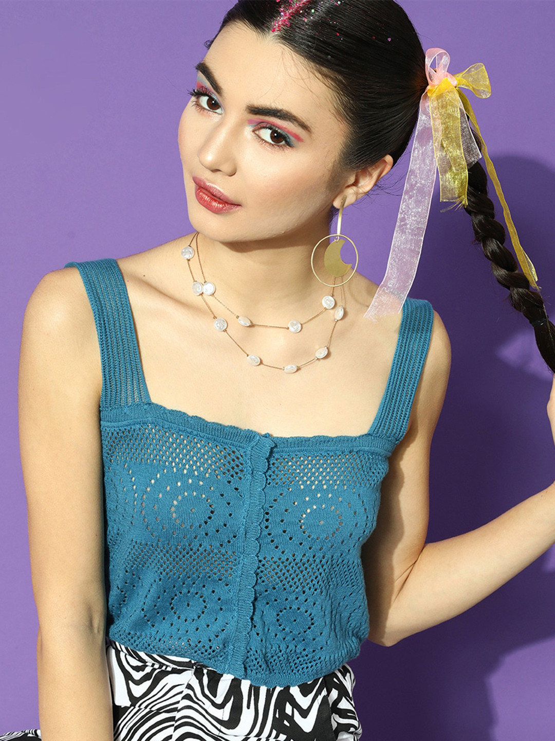 STREET 9 Teal Pure Green Cotton Crop Top