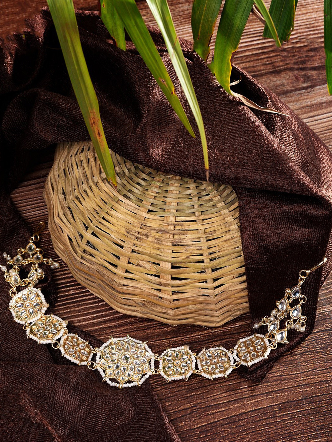 Saraf RS Jewellery Women Gold-Plated & White Beaded Hairband