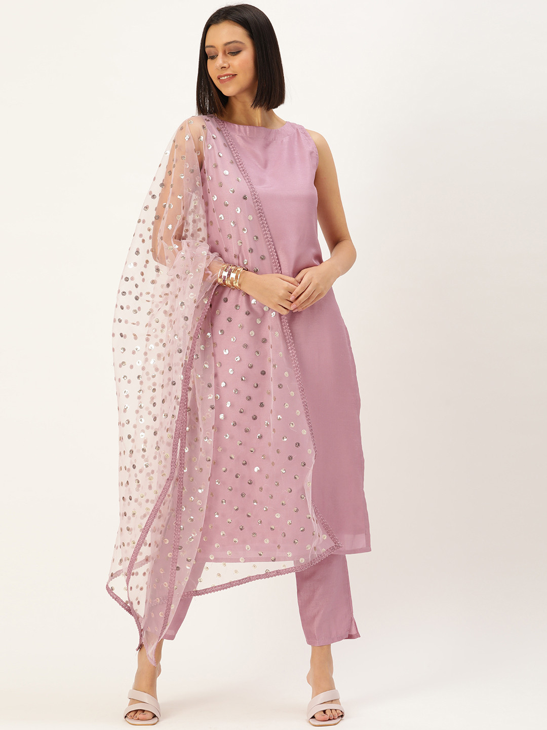 heemara Women Lavender Kurta with Trousers & With Dupatta