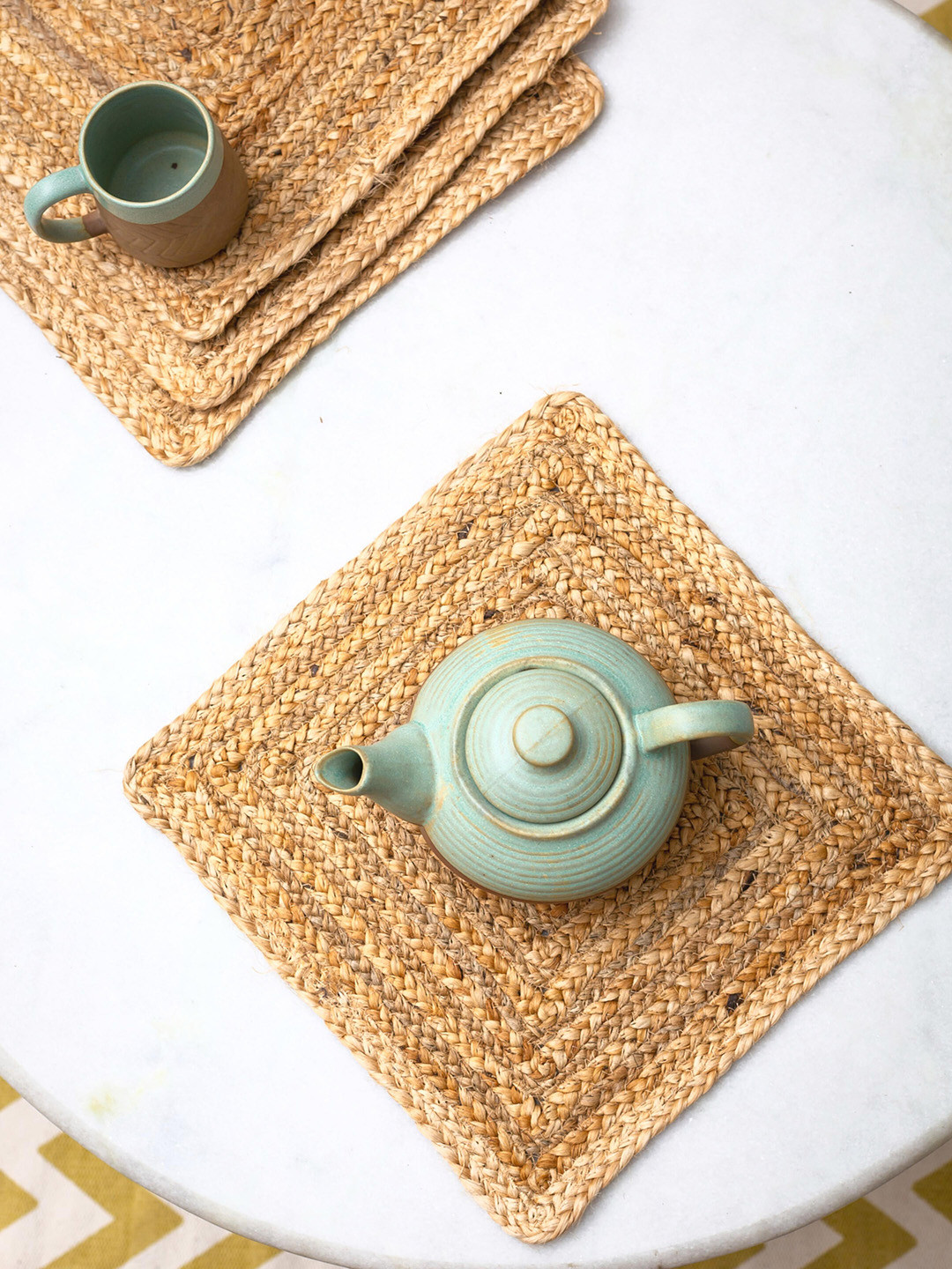 JASMEY HOMES Set Of 2 Beige Braided Jute Table Placemats