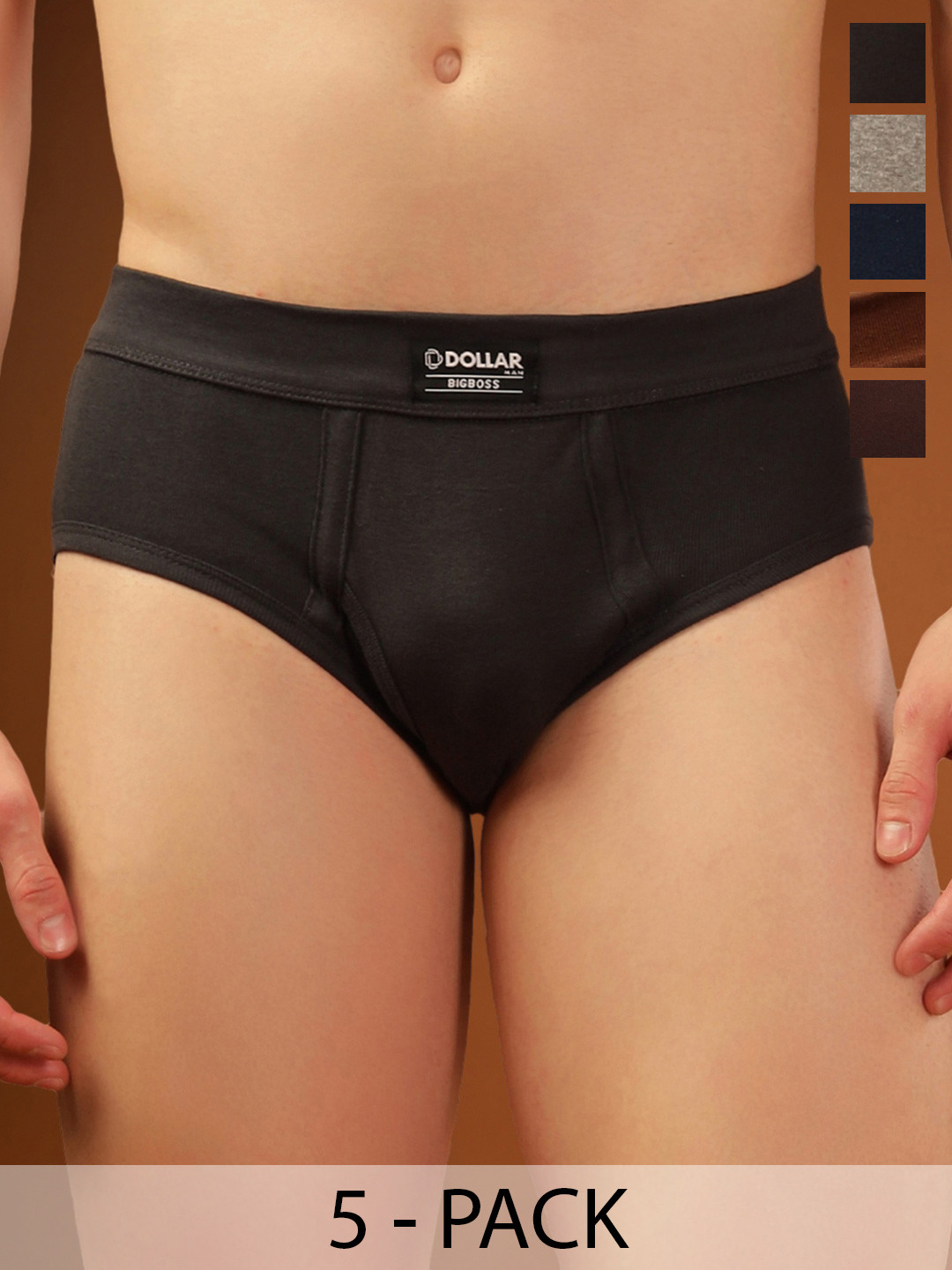 Dollar Bigboss Men Solid Pack of 5 Cotton Spandex Integrated Brief