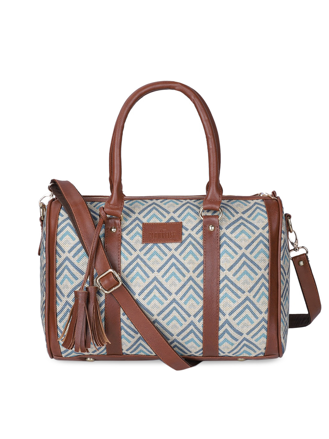 THE CLOWNFISH Percy White Geometric Structured Handheld Bag