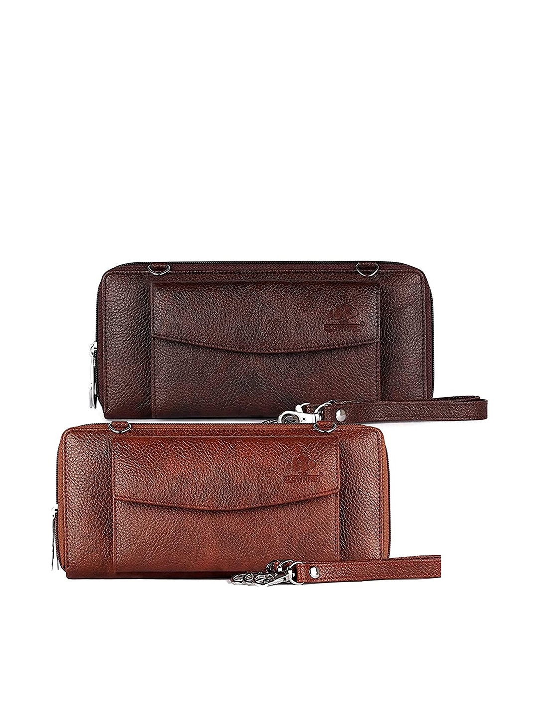 THE CLOWNFISH Women Rust & Brown 2 Leather Zip Around Wallet