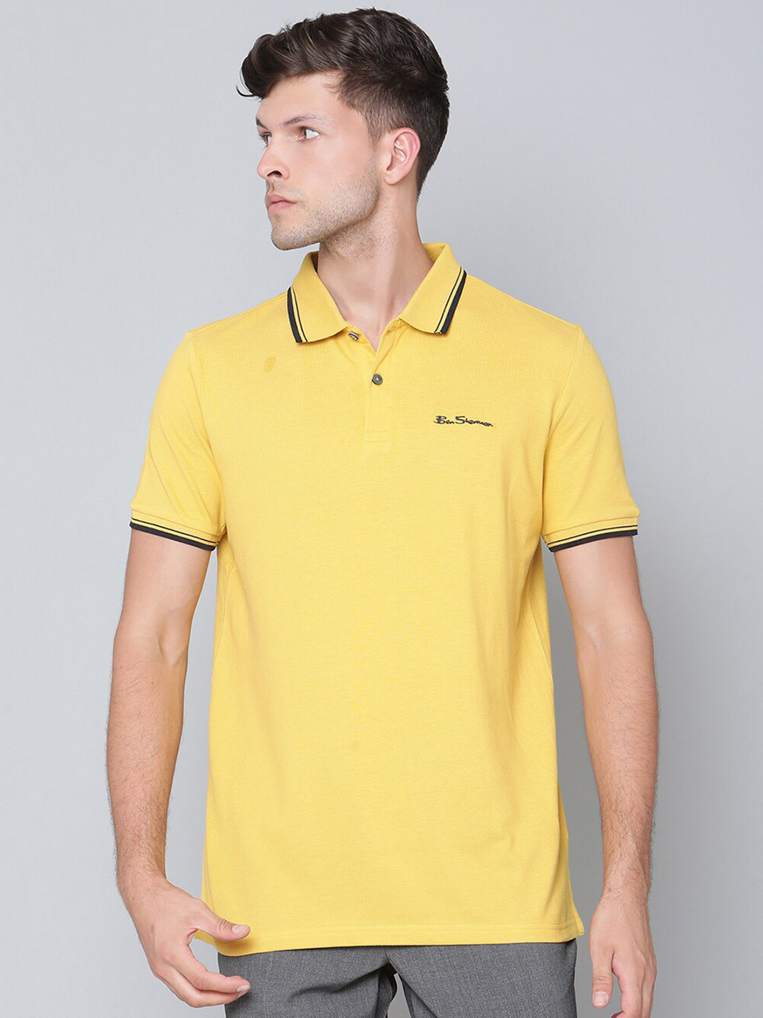 BEN SHERMAN Men Yellow Polo Collar T-shirt
