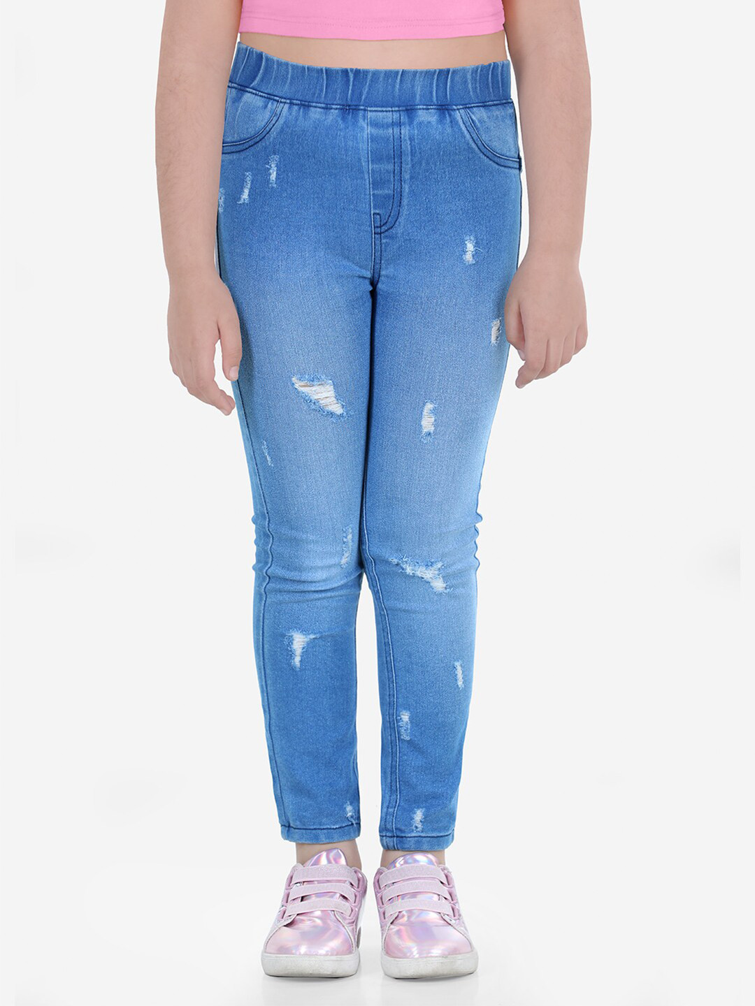 Naughty Ninos Girls Blue Low Distress Light Fade Stretchable Jeans