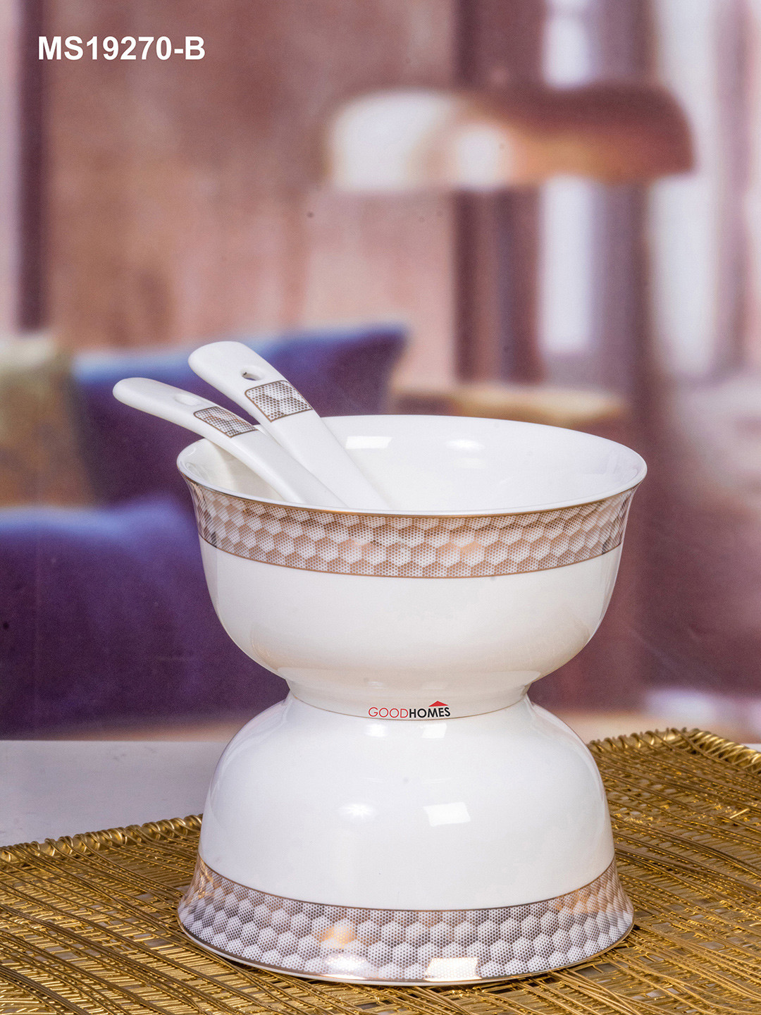 GOODHOMES White Geometric Porcelain Dishwasher Safe 12 Piece Dinner Set